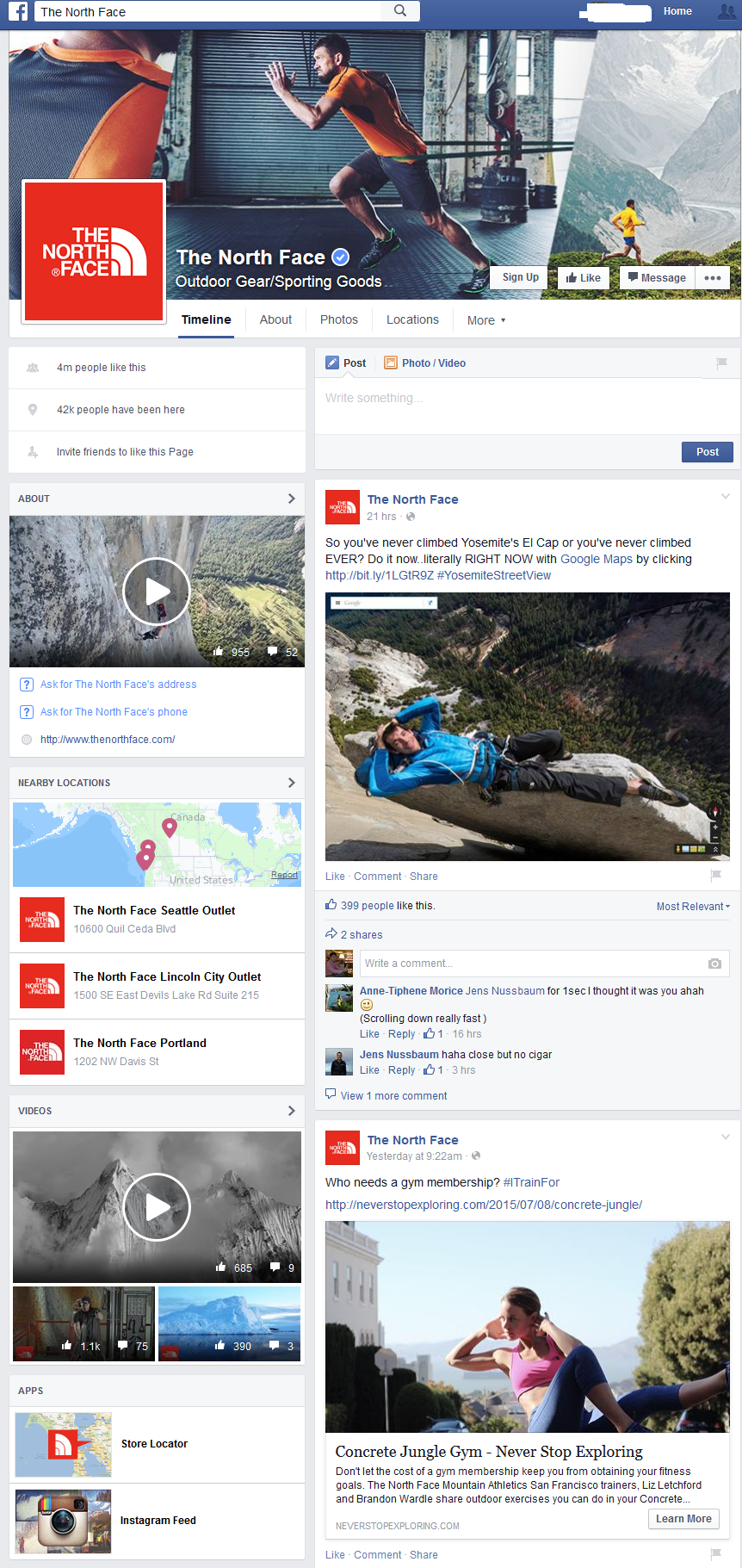 the north face fb page